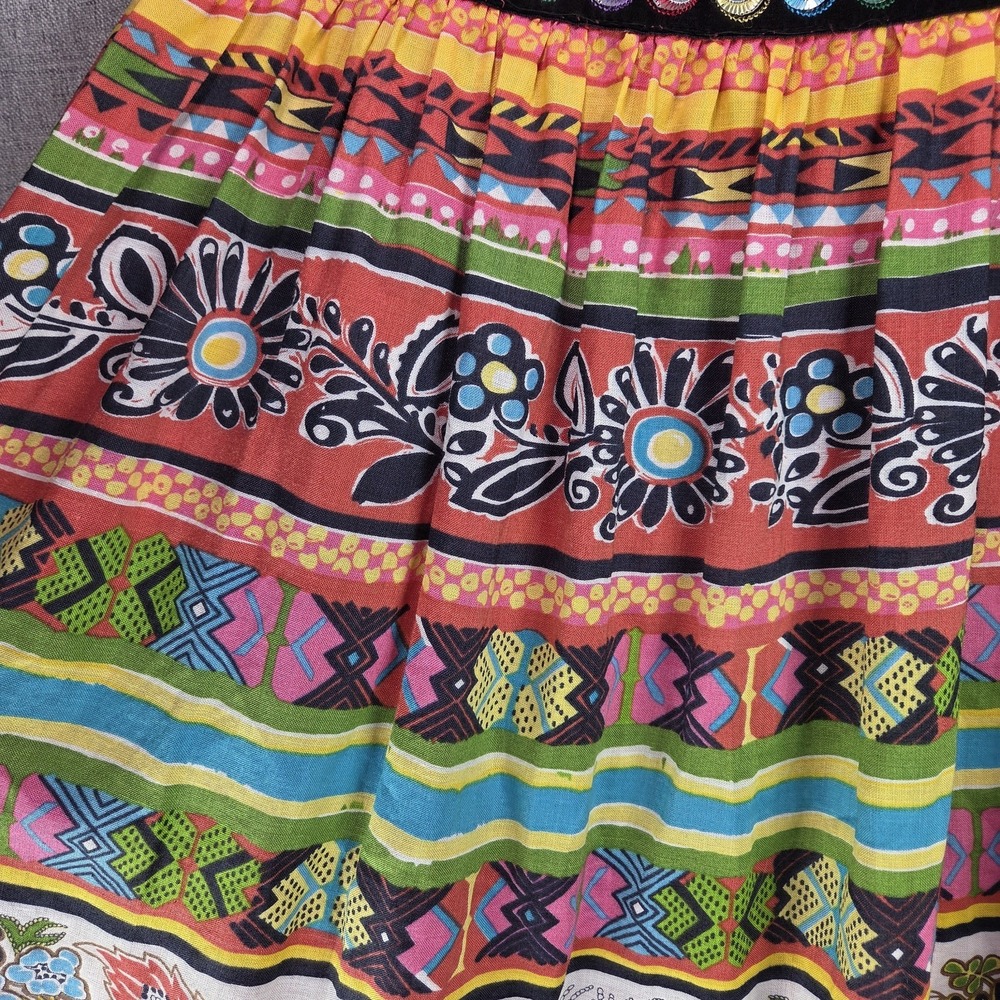 VTG Banjara Skirt WD.NY India Patchwork Ribbon Trim Linen Full Tiered SZ 8 Midi - Picture 7 of 11